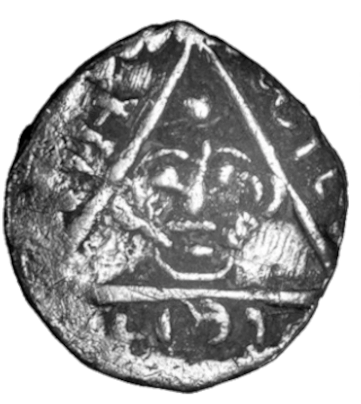 John as King Anglo-Irish farthing Contemporary Forgery obverse 3 enlarged