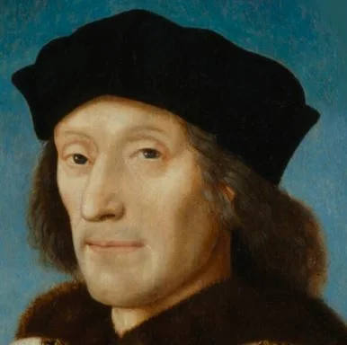 Henry VII, a detail from a painting in the National Portrait Gallery in London, painted on 29 October 1505 for the Holy Roman Emperor, Maximilian I.